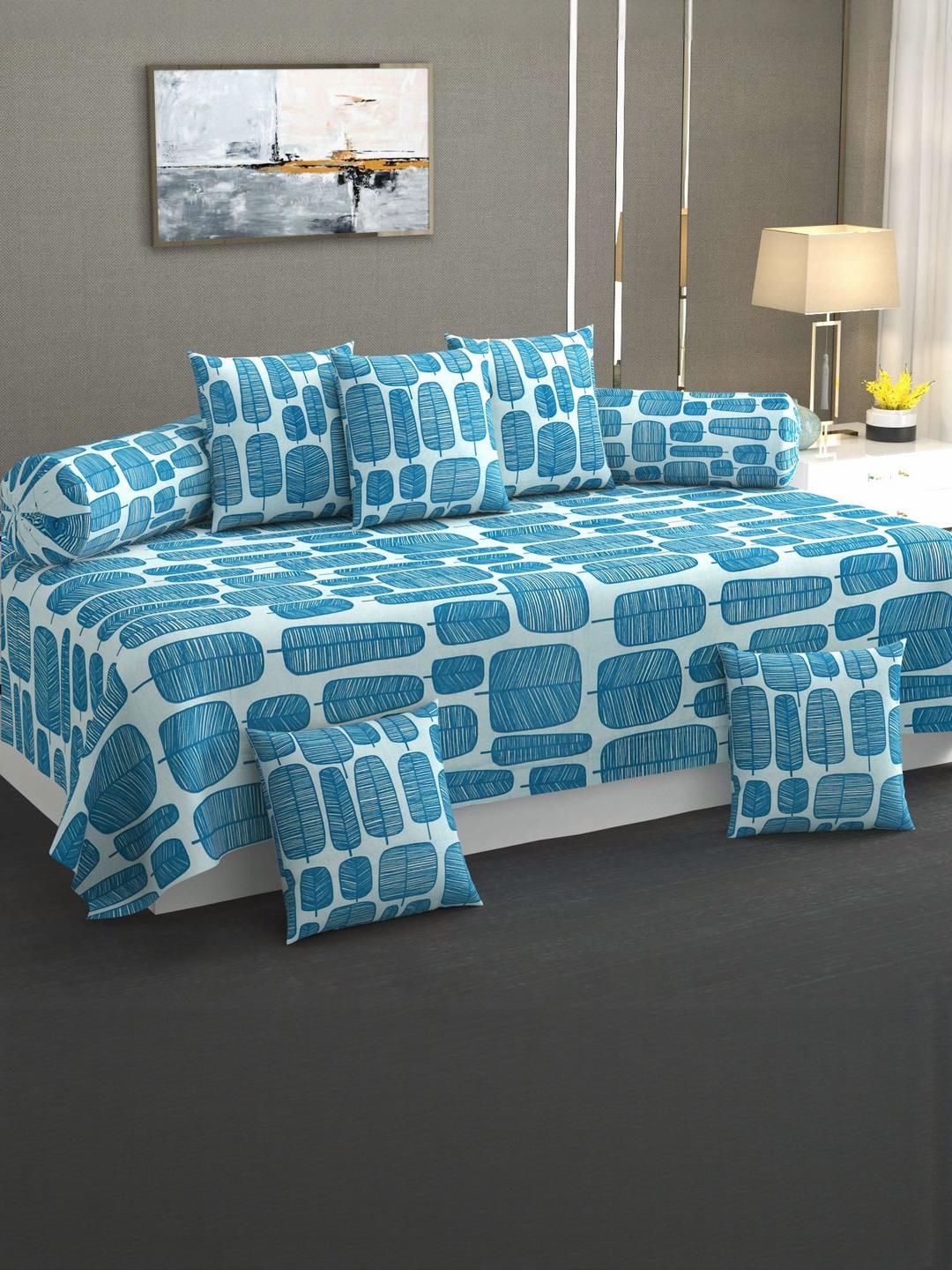 HIYANSHI HOME FURNISHING Blue Geometric Printed Cotton Diwan Set