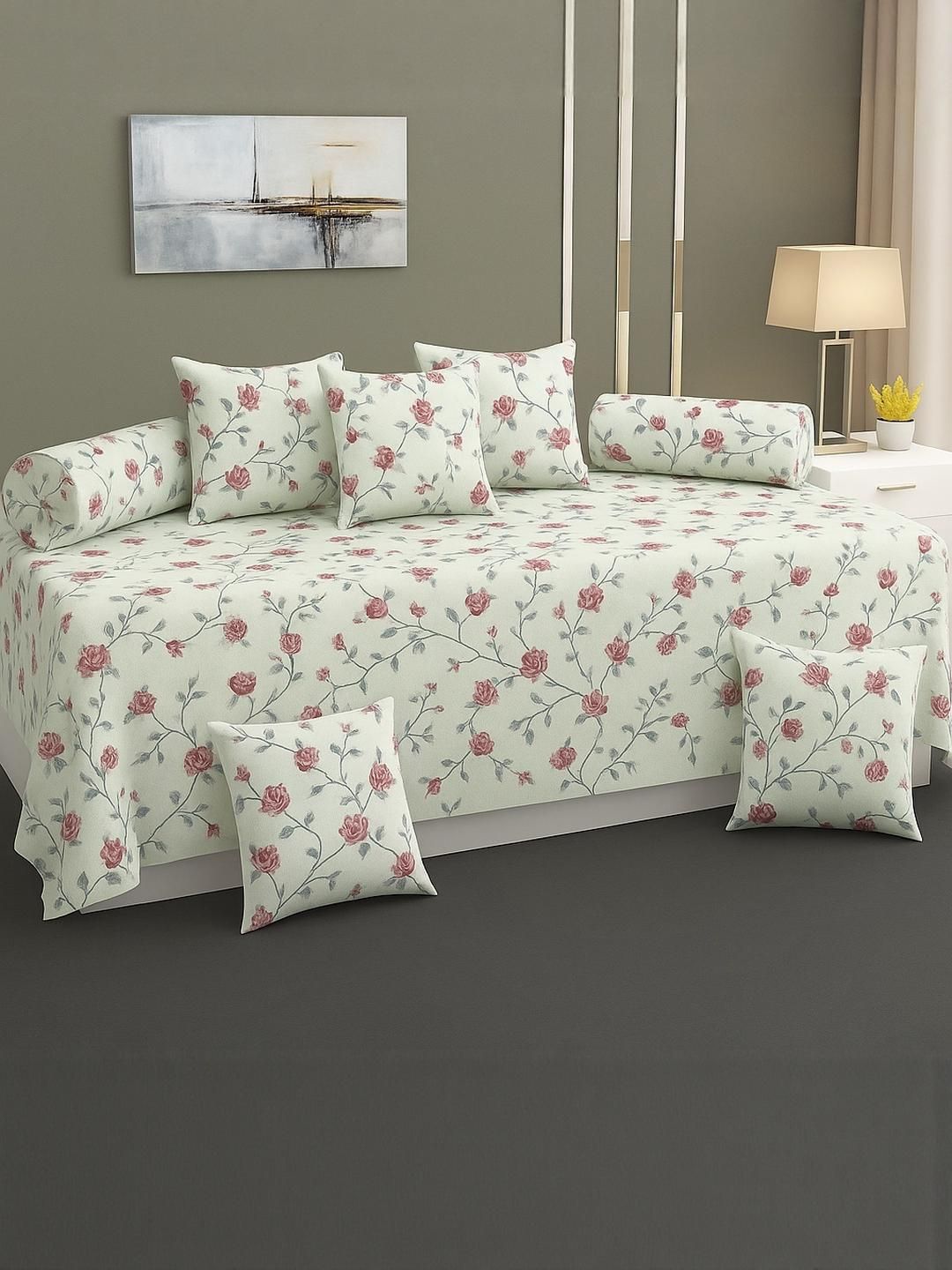 HIYANSHI HOME FURNISHING 8 Piece Multi-Colour Floral Diwan Set