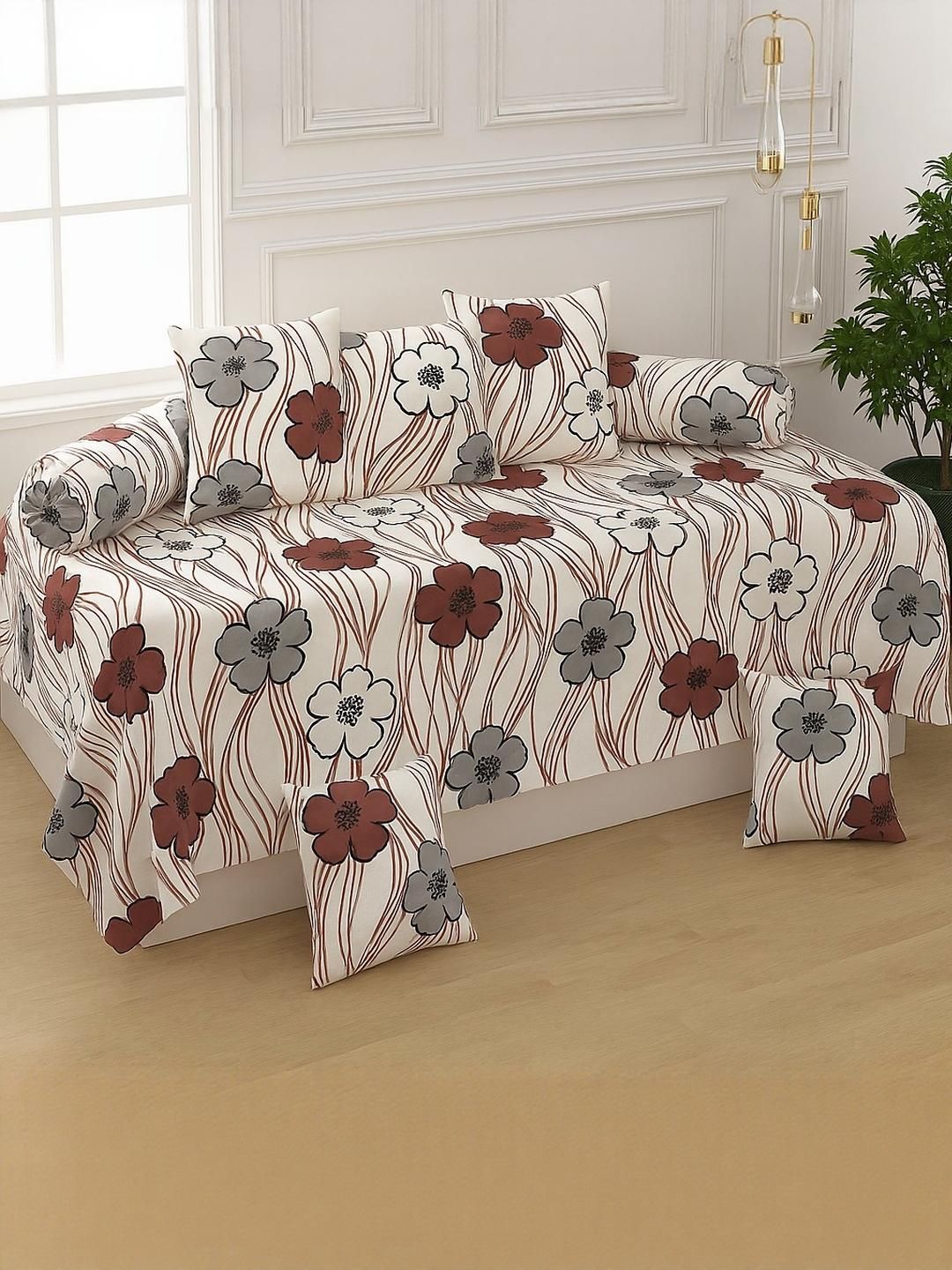 HIYANSHI HOME FURNISHING Diwan Set 1-SingleBedsheet,5 CushionCovers &2 Bolster Covers