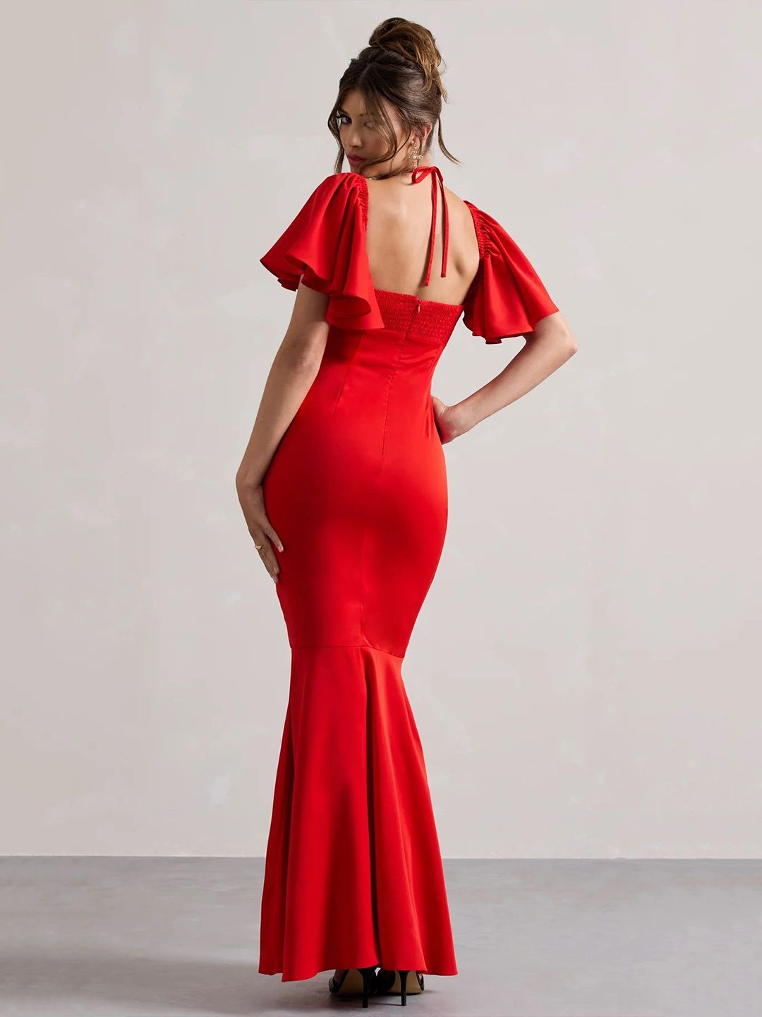 Buy TRAQUILA Womren Flared Sleeve Crepe Fit & Flare Maxi Dress