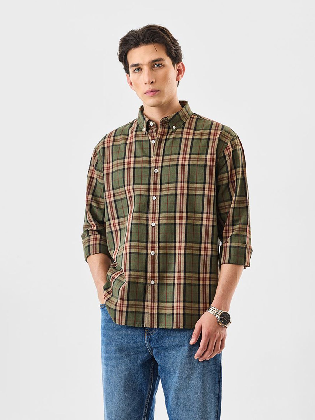 Snitch Tartan Checked Long Sleeves Cotton Linen Shirt Offers & Cashback