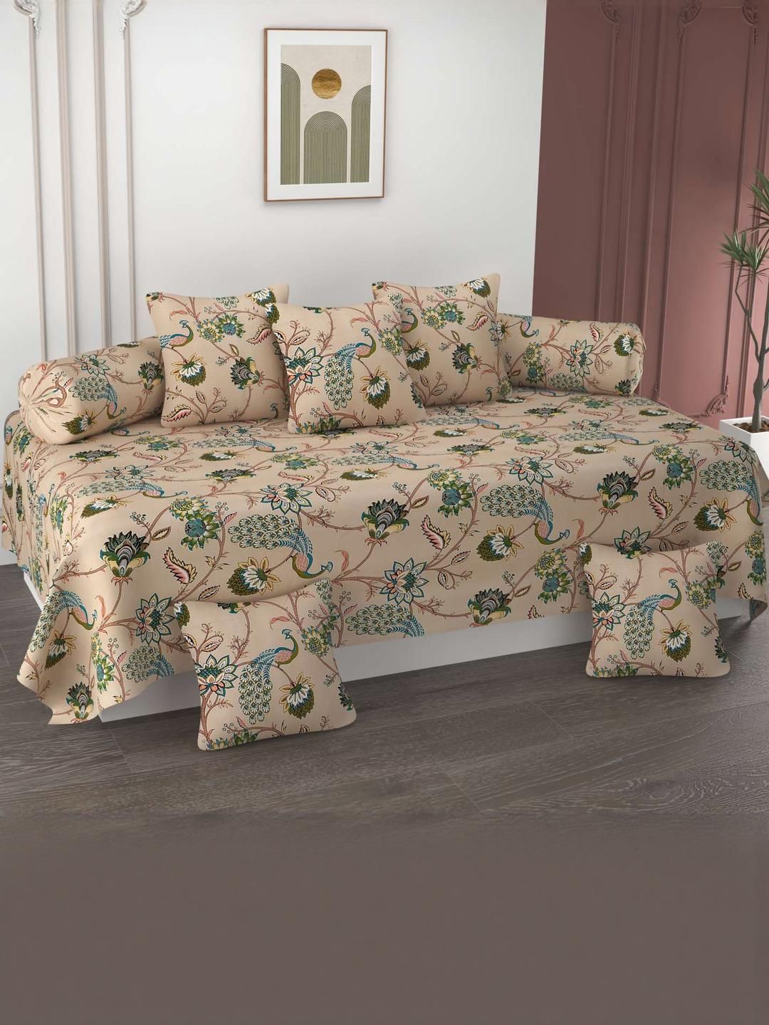 HIYANSHI HOME FURNISHING Cotton 8-Piece Diwan Set, 5 Cushion Covers & 2 Bolster Covers