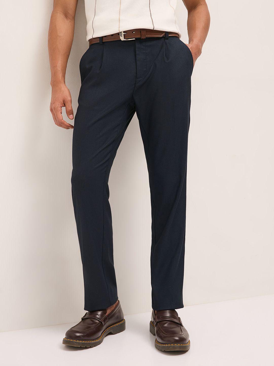 THE BEAR HOUSE Men's Textured Regular Fit Formal Trouser
