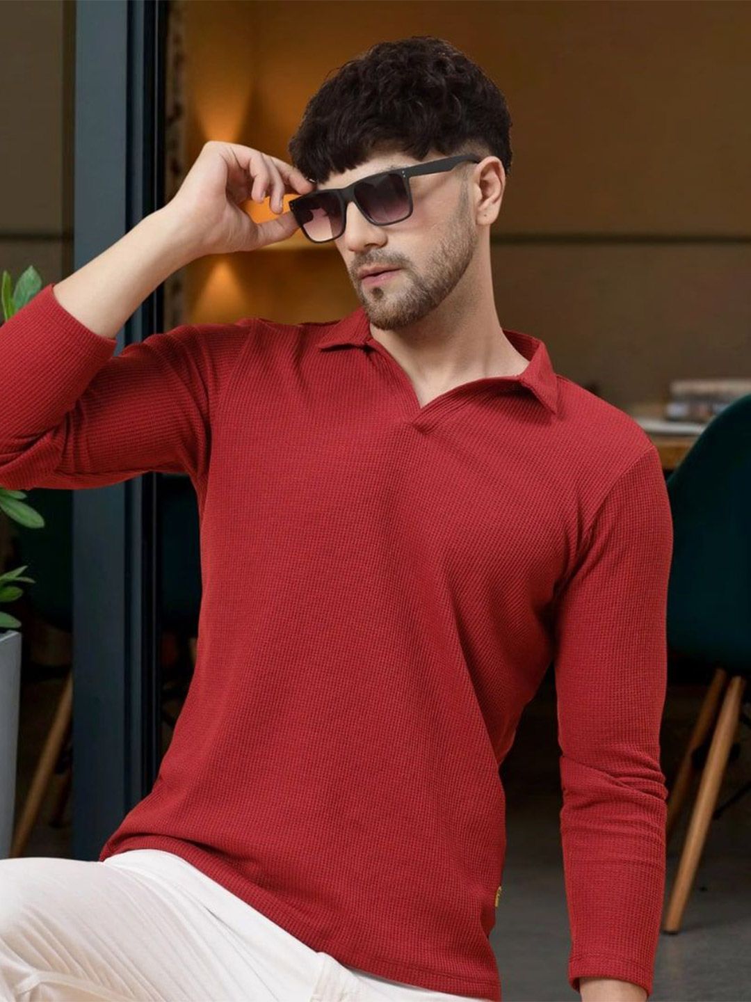Rigo Men Self Design Polo Collar Cotton T-shirt