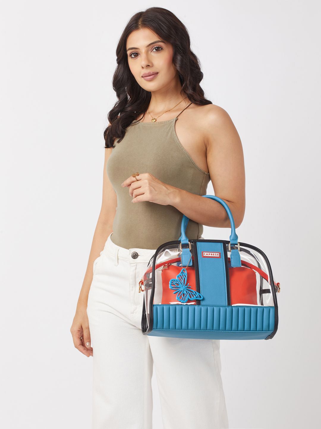 Caprese Caprese Women Madonna Blue Transparent Large Satchel Handbag with Butterfly Charm