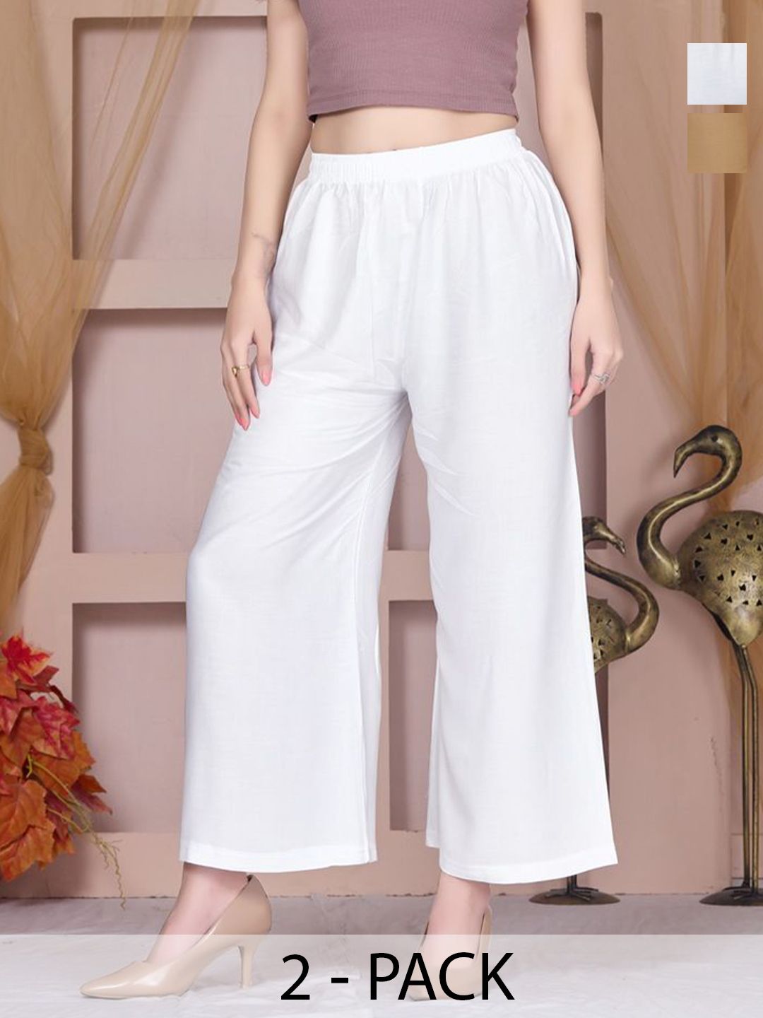Vivika Women Pack of 2 Wide Leg Palazzos