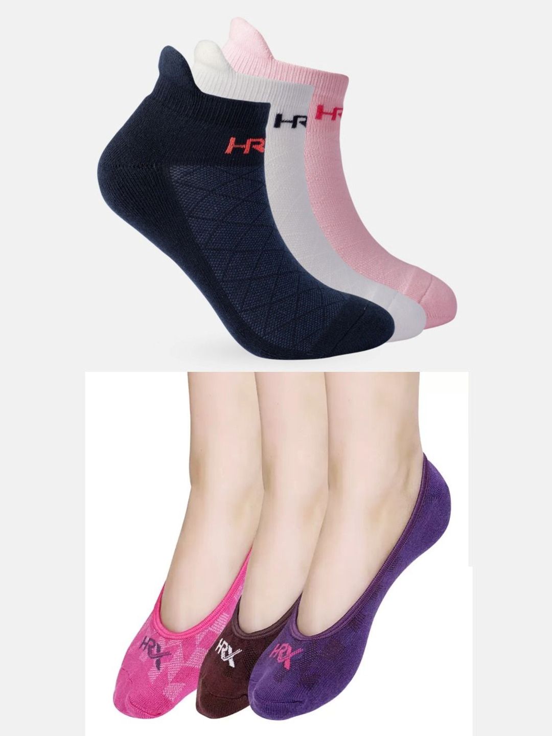 HRX by Hrithik Roshan Unisex Pack Of 6 Patterned Shoe Liner & Ankle-Length Socks