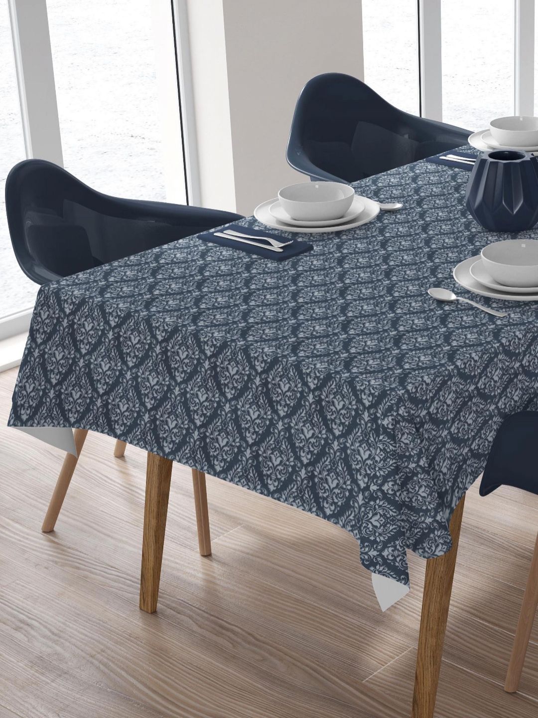 HOME COLORS.IN Blue Ethnic Motifs Cotton 8-Seater Table Cover