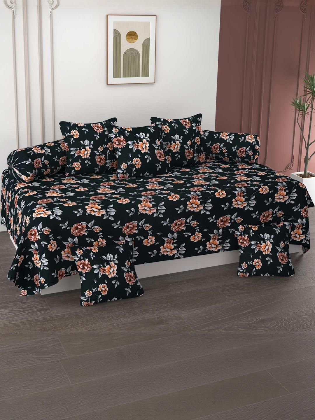 HIYANSHI HOME FURNISHING Cotton 8-Piece Diwan Set1 SingleBedsheet,5 Cushion Covers