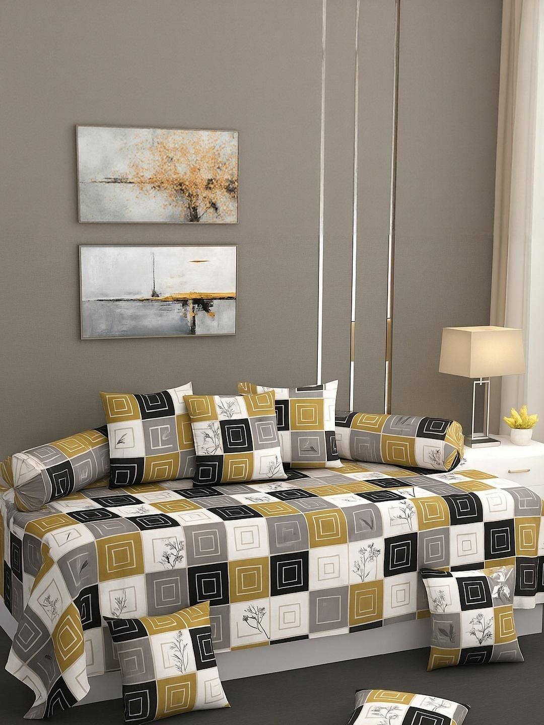 Hiyanshi Home Furnishing 8-Piece Diwan Set1 Bedsheet,5 Cushion Covers &2 Bolster Covers