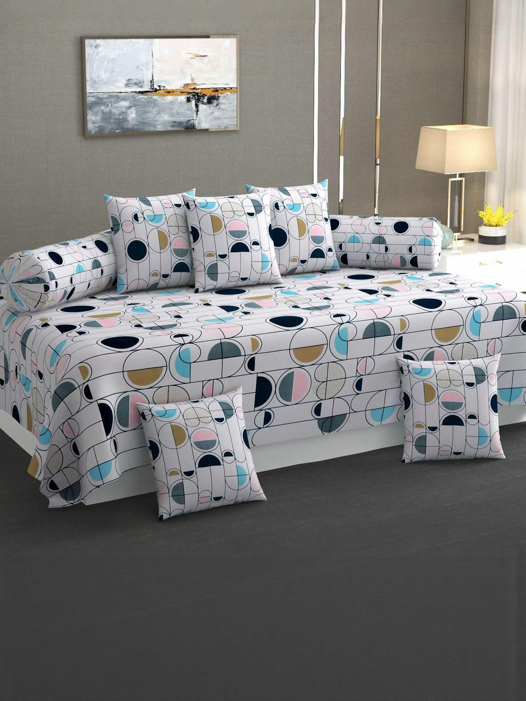 Hiyanshi Home Furnishing White Cotton 8-Piece Diwan Set