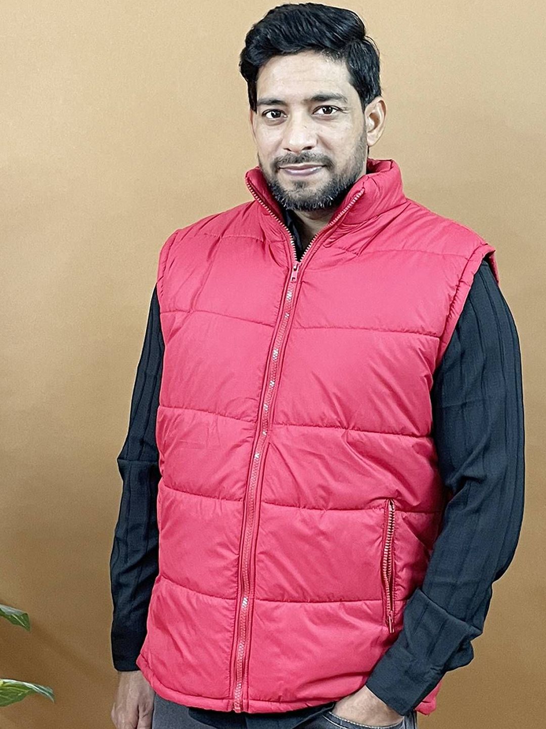 Stylecast X Kotty Striped Stand Collar Lightweight Puffer Jacket