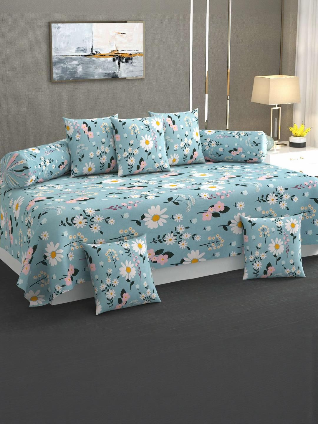 Hiyanshi Home Furnishing Floral Printed 8 Piece Cotton Diwan Set