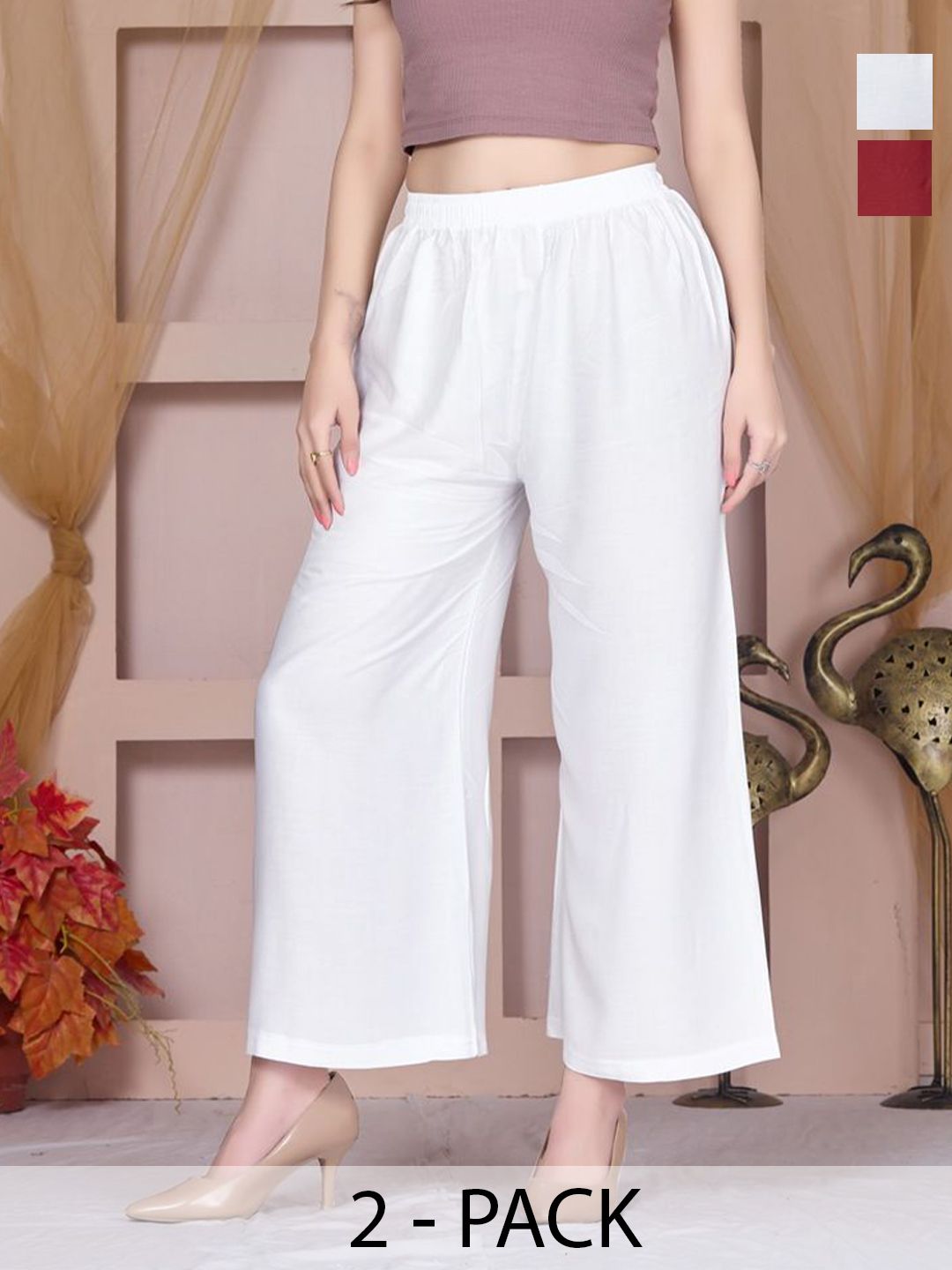 Vivika Women Pack Of 2 Flared Mid Rise Palazzos
