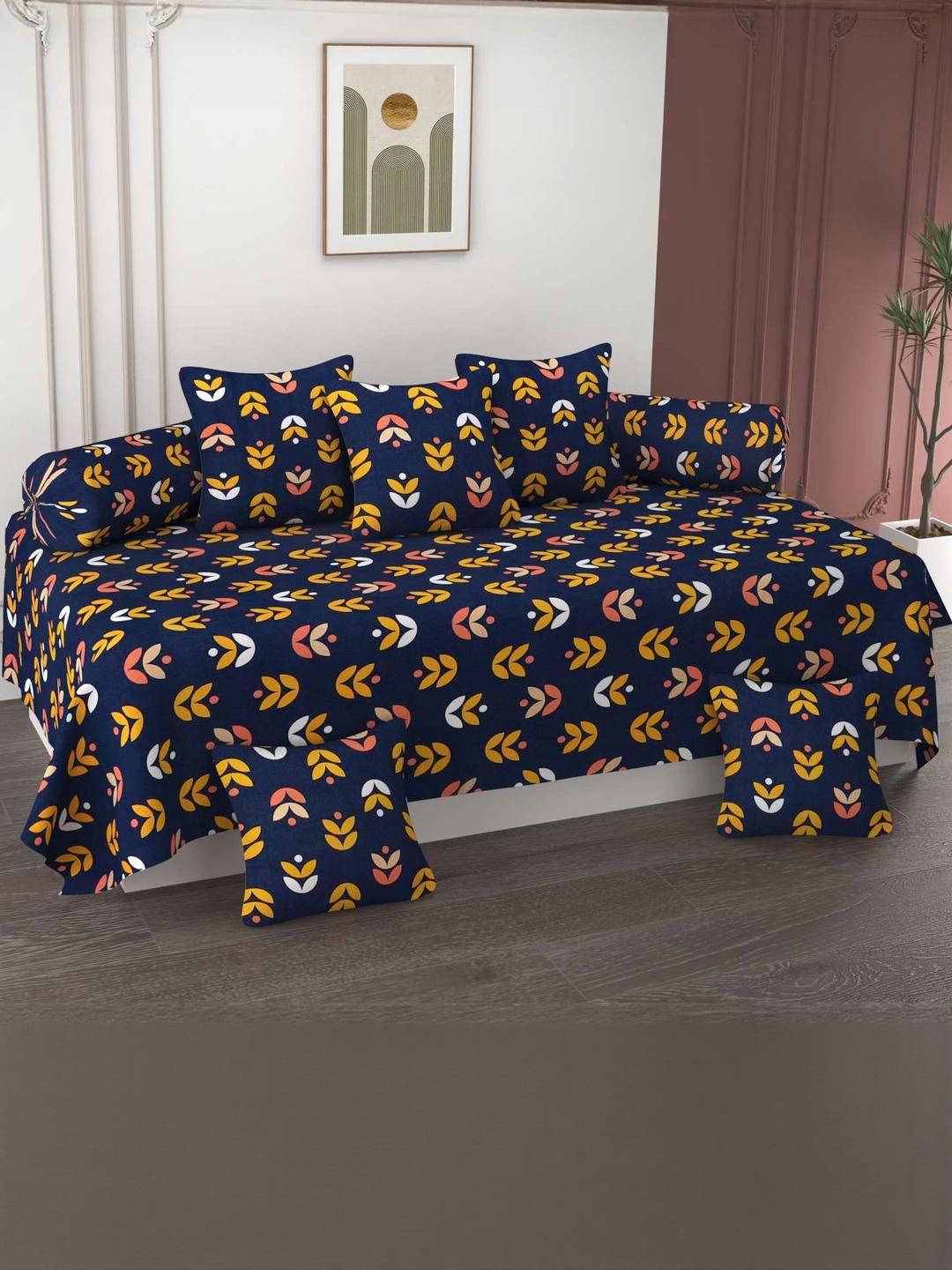 HIYANSHI HOME FURNISHING Navy Blue Floral Printed Cotton Diwan Set