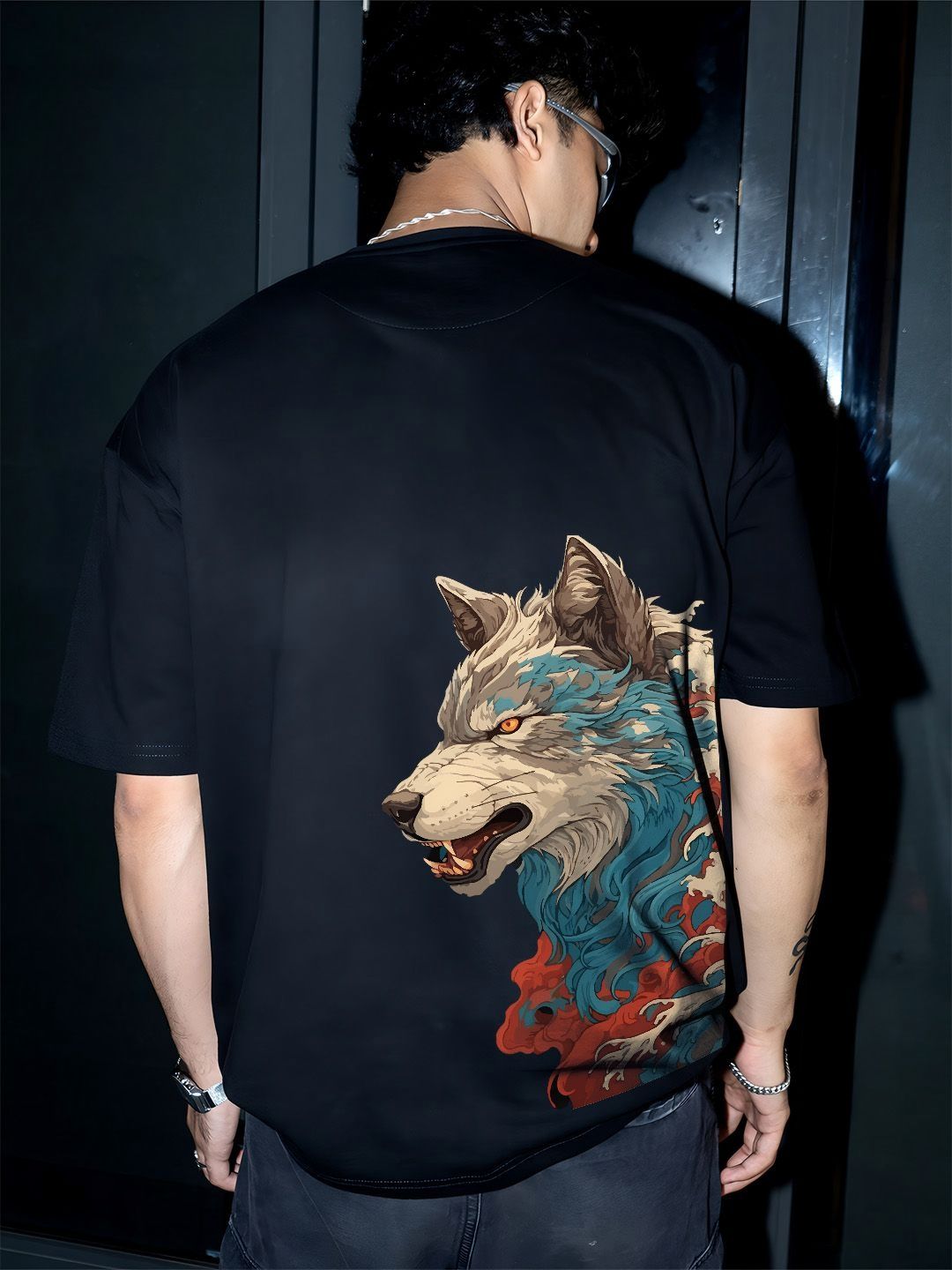 BDSQUARE Men Graphic Printed Round Neck Cotton Oversized T-shirt