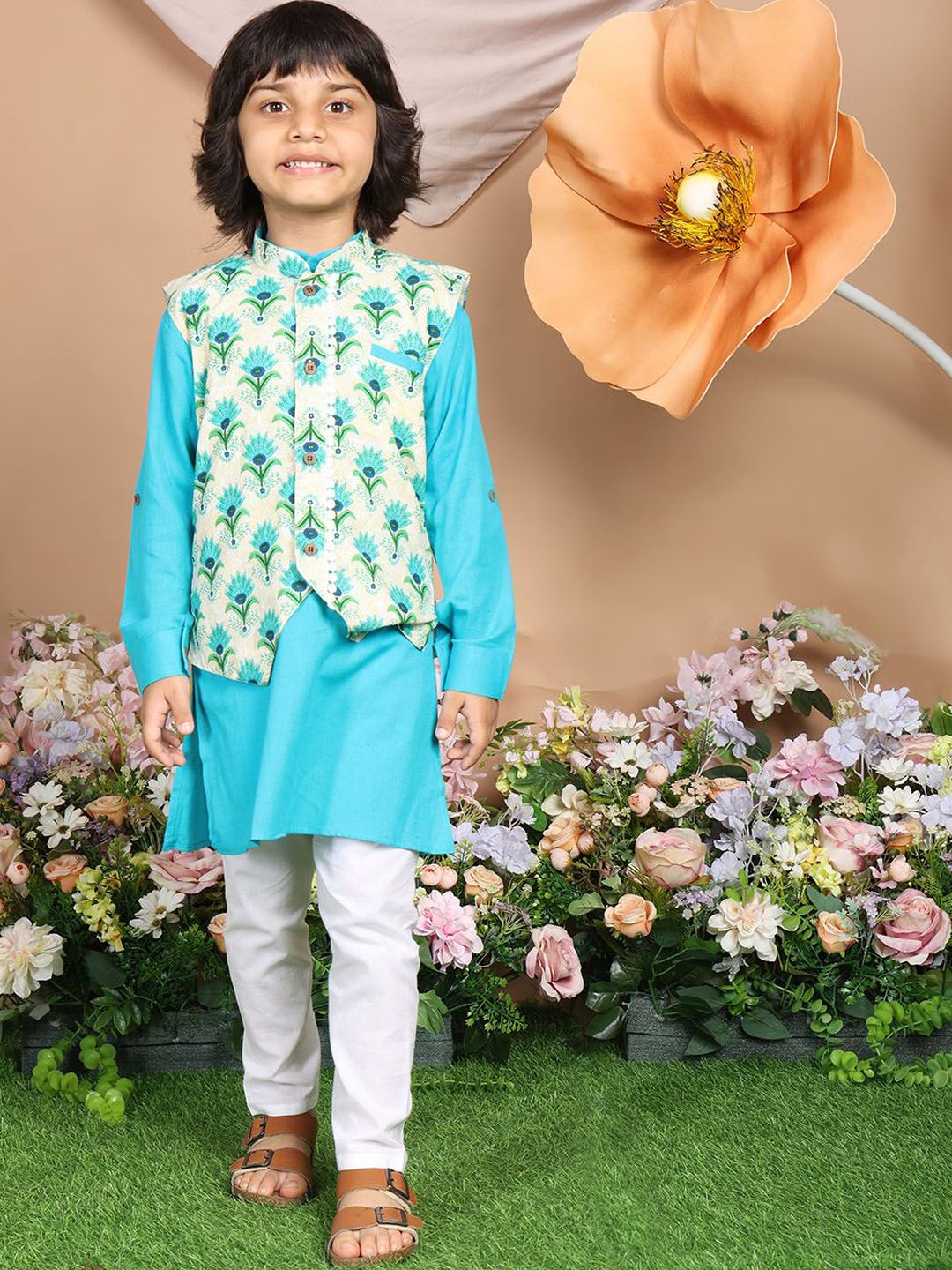 LIL PITAARA Boys Printed Regular Pure Cotton Kurta with Pyjamas