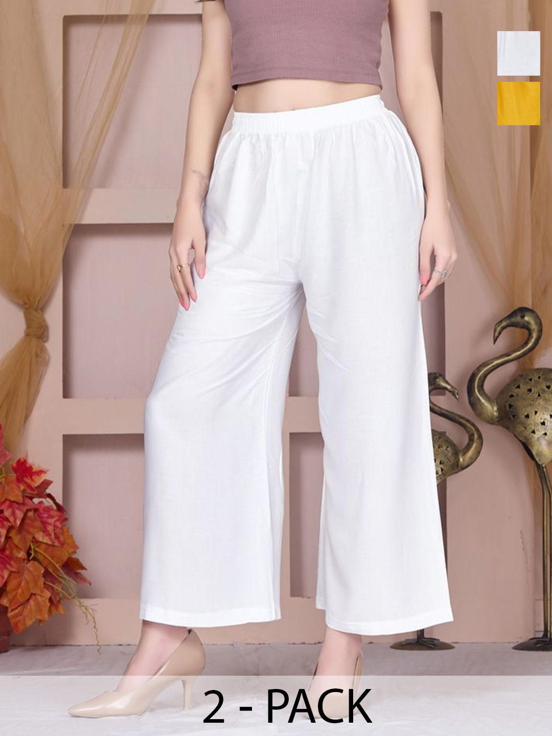 Vivika Women Pack Of 2 Solid Flared Regular Palazzos