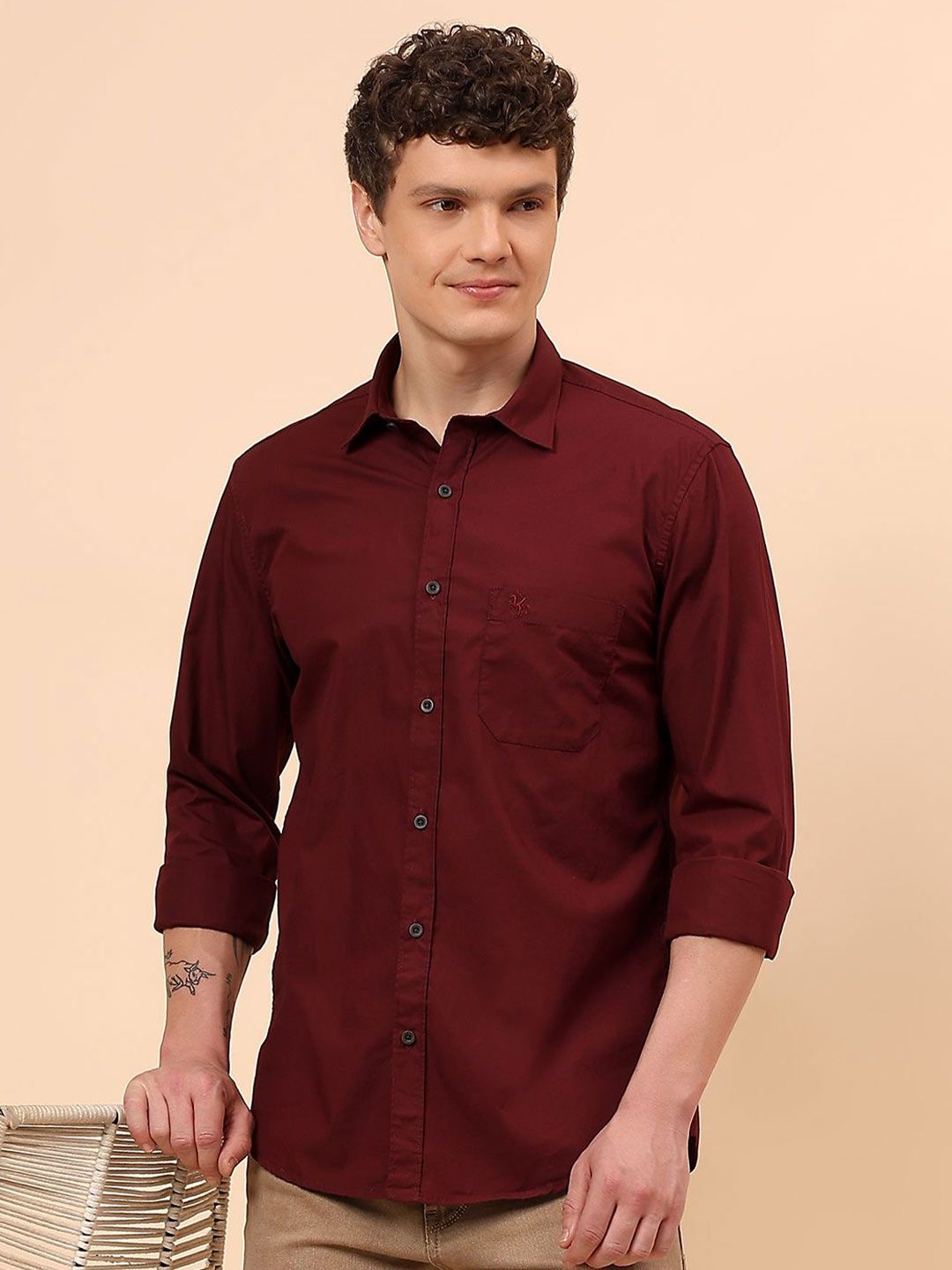 Cantabil Men Comfort Regular Fit Solid Spread Collar Cotton Casual Shirt