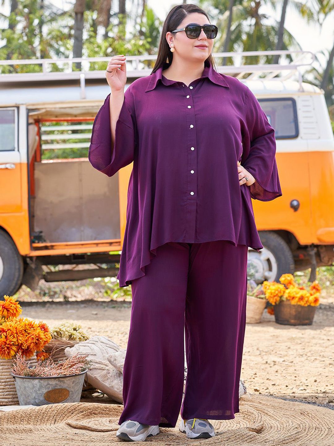 Shirt & Palazzos Co-Ord Set TITTLI Plus size Oversized Boxy Fit Shirt & Palazzos Co-Ord Set