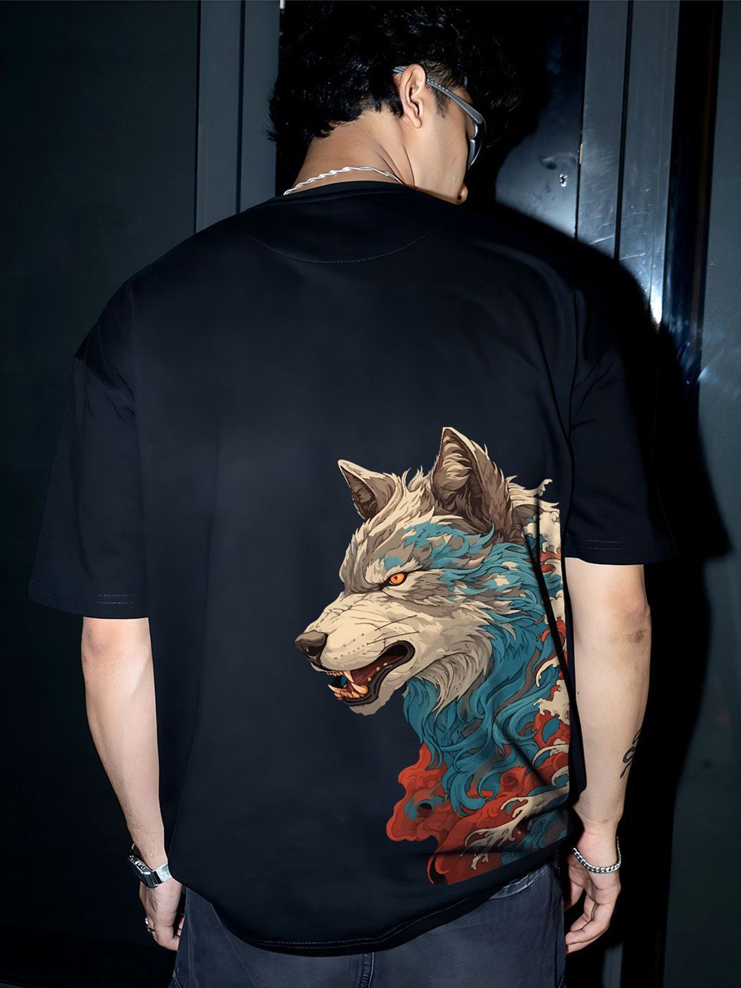 BDSQUARE Graphic Printed Drop-Shoulder Sleeves Cotton Oversized T-shirt