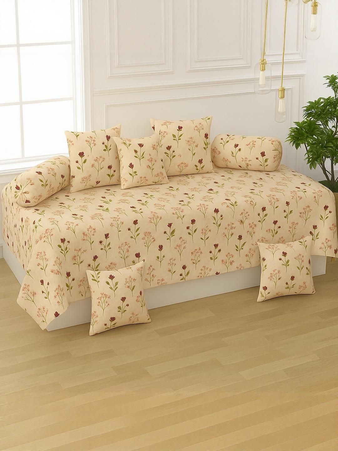 HIYANSHI HOME FURNISHING Single Bedsheet With Cushion Covers & Bolster Covers Diwan Set