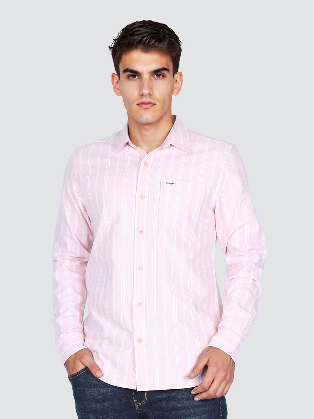 Wrangler Men Vertical Striped Spread Collar Pure Cotton Casual Regular Fit Shirt