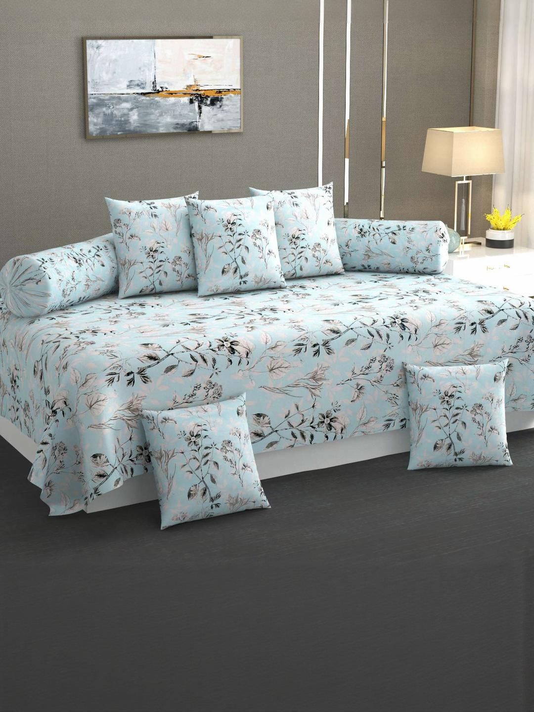 HIYANSHI HOME FURNISHING Blue & White Floral Printed Diwan Set