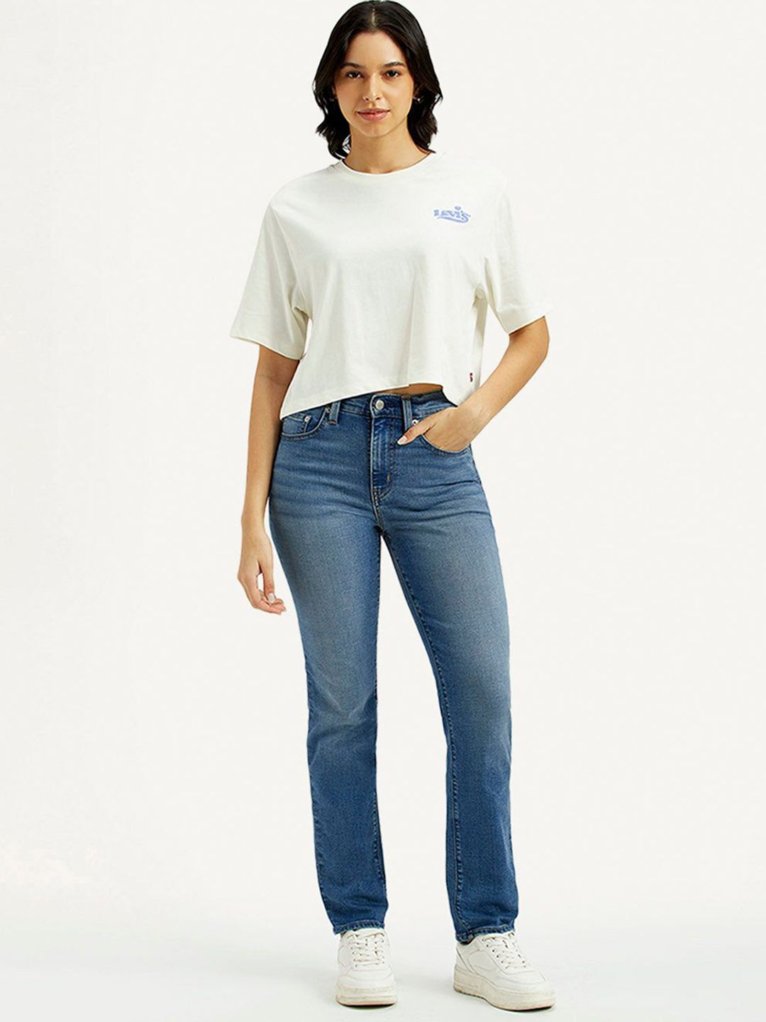 724 Med Indigo Slim Straight Fit High Rise Jeans