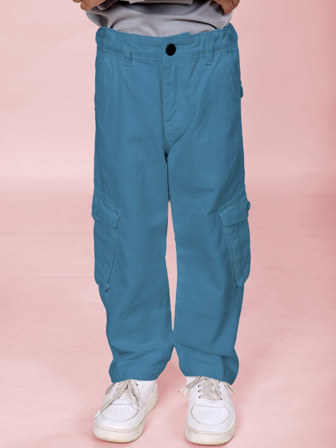 KiddoPanti Boys Cotton Wrinkle Free Relaxed Fit Mid-Rise Cargos Trousers