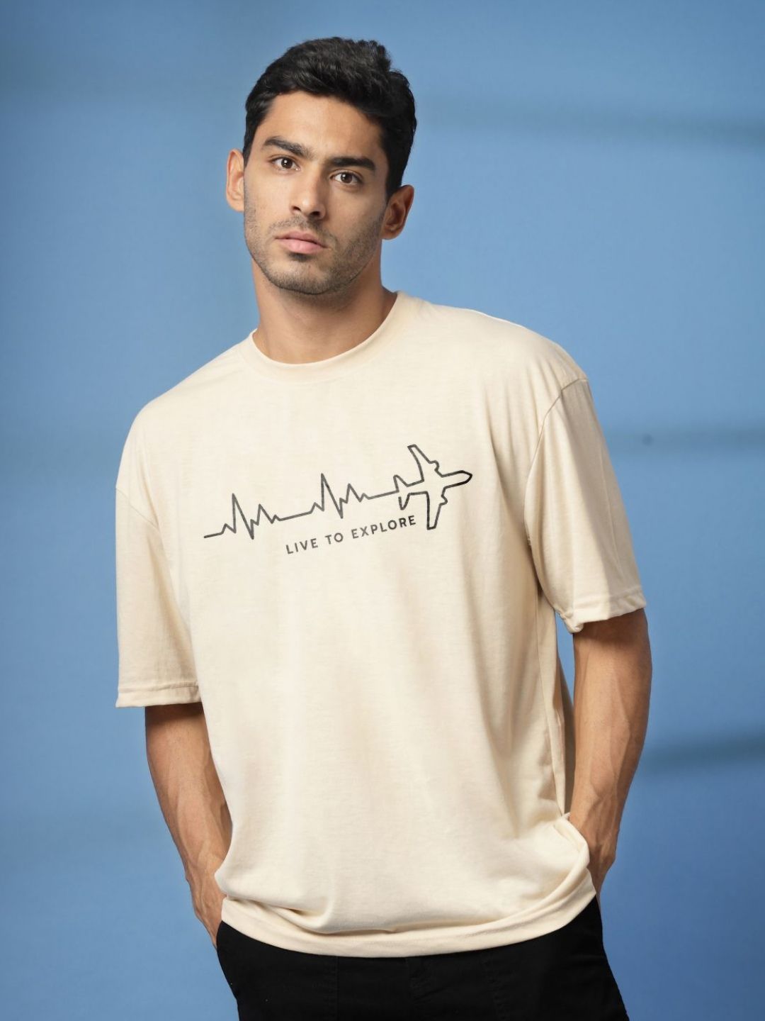 Mast & Harbour Graphic Printed Round Neck Drop Shoulder Oversized Cotton T-shirt