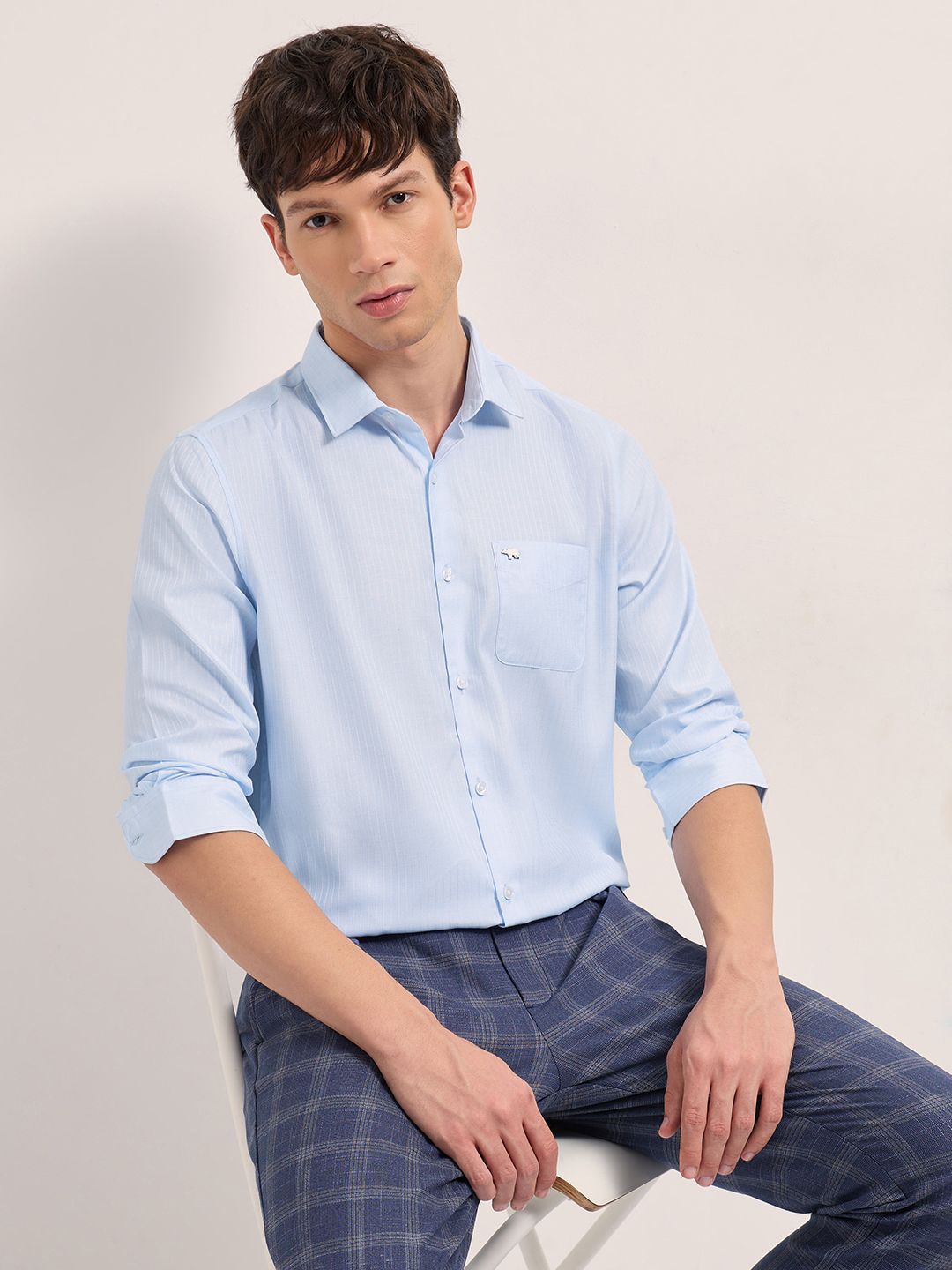 THE BEAR HOUSE Tailored Fit Striped Spread Collar Formal Shirt