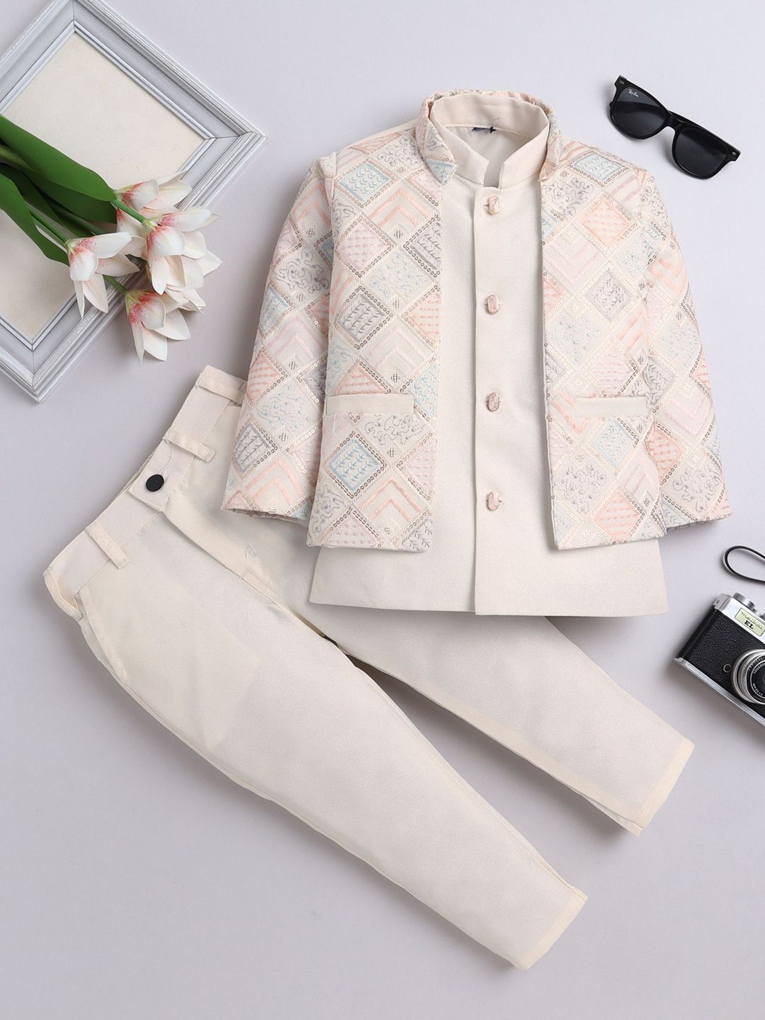 FOURFOLDS Boys Sequins Embellished & Embroidered Sherwani Set