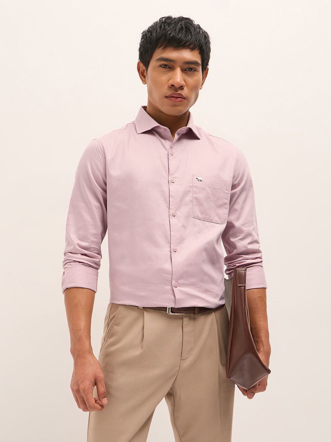 THE BEAR HOUSE Men Tailored Fit Woven Design Spread Collar Pure Cotton Formal Shirt