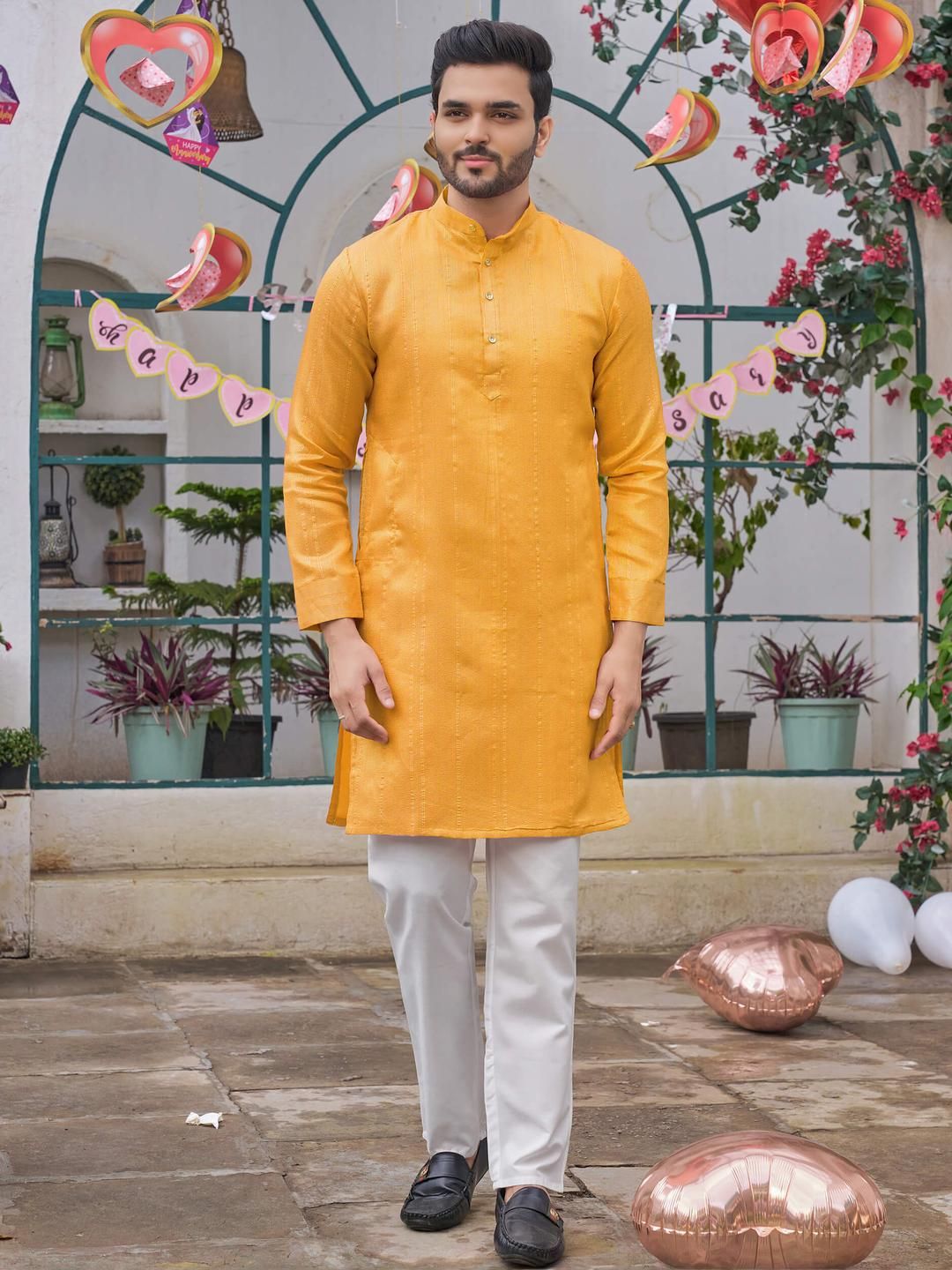 Archittam Men Yellow Kurtas