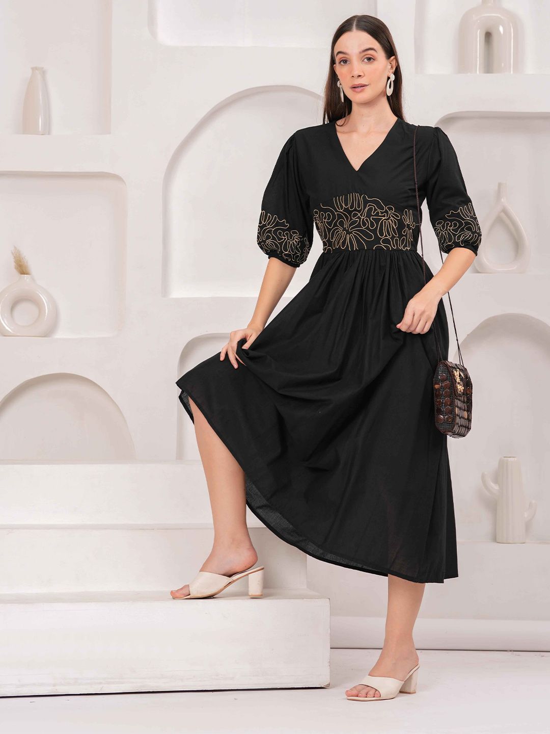 Buy OH MI DIOS Women Embroidered Fit & Flare Midi Dress - Dresses
