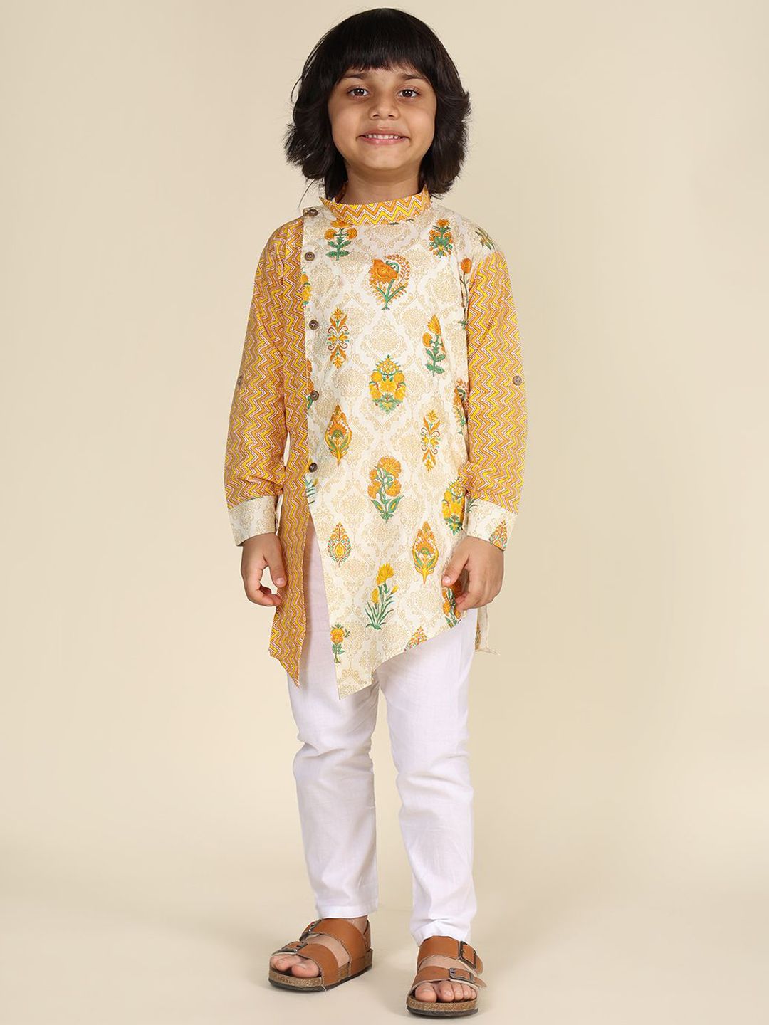 LIL PITAARA Boys Ethnic Motifs Printed Pure Cotton Kurta with Pyjama
