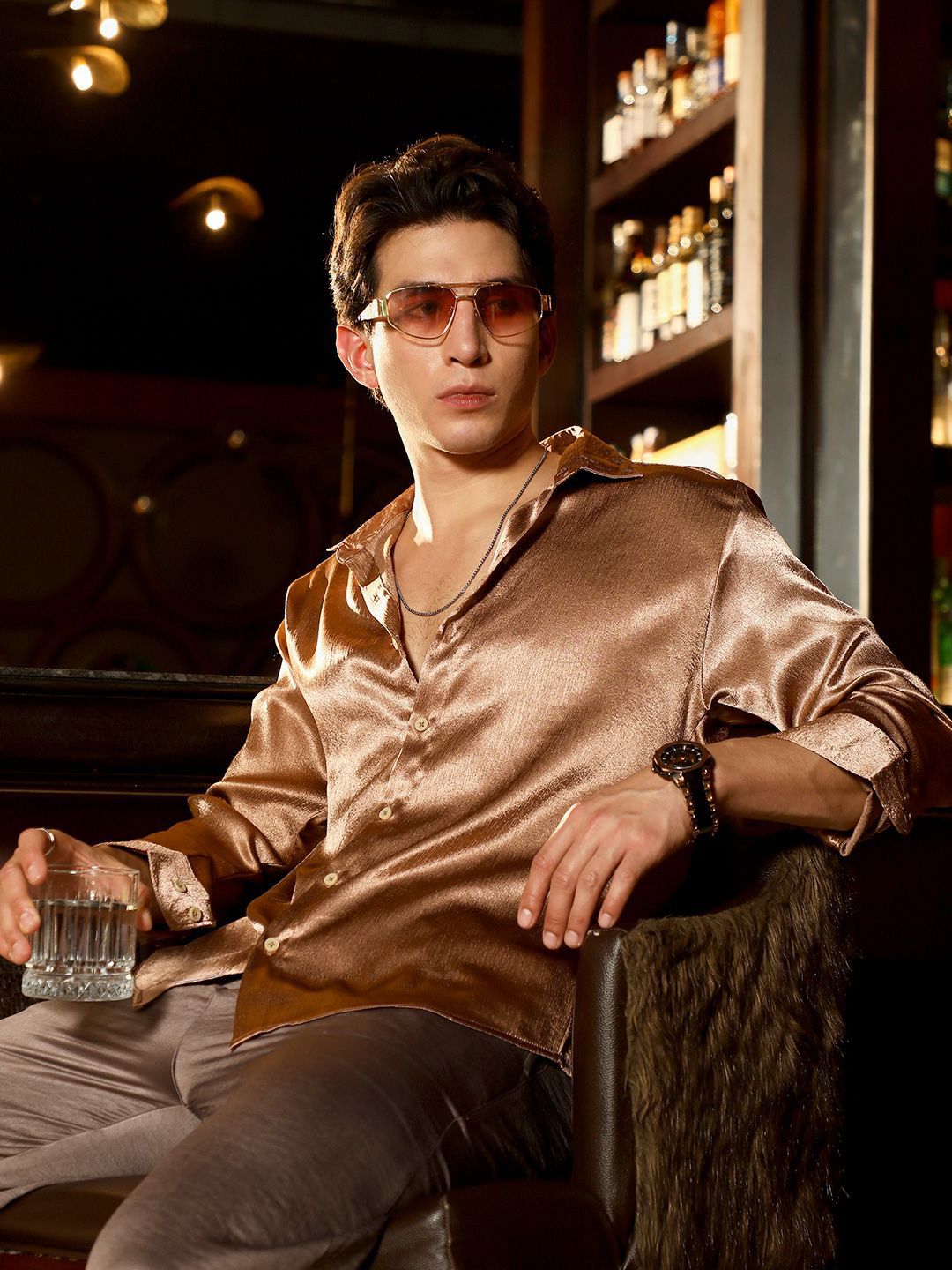Comfort Fit Spread Collar Long Sleeves Satin Shirt deal from myntra Comfort Fit Spread Collar Long Sleeves Satin Shirt deal from myntra