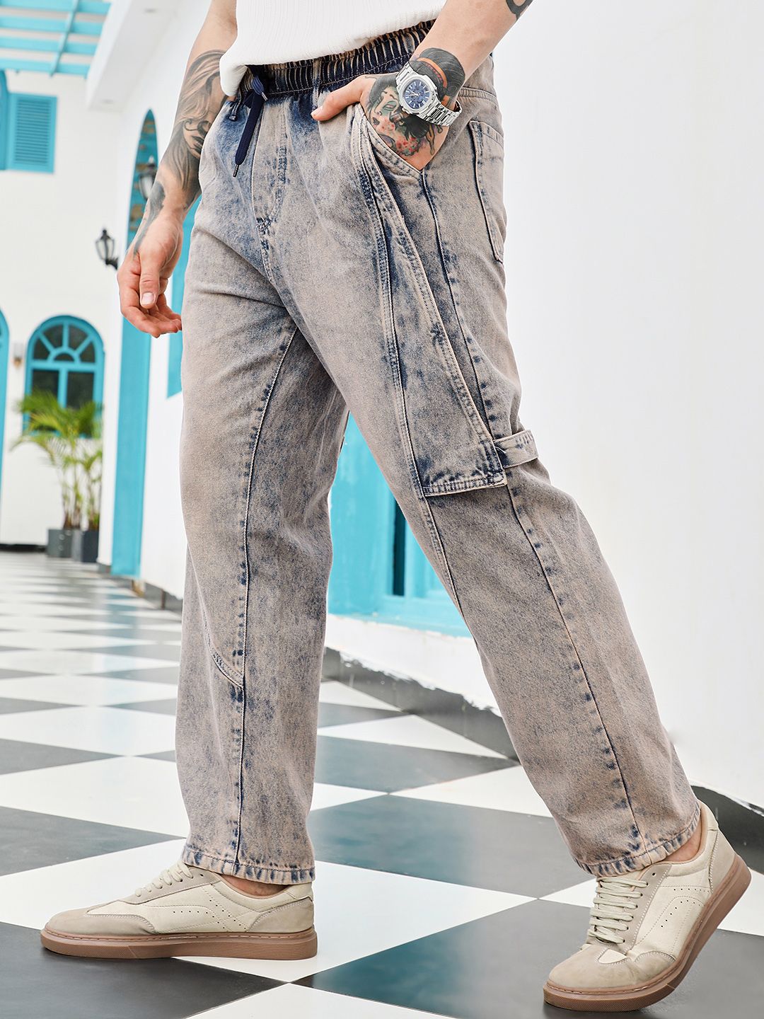 CAHOOT Men Comfort Straight Fit Mid-Rise Heavy Fade Stretchable Jeans