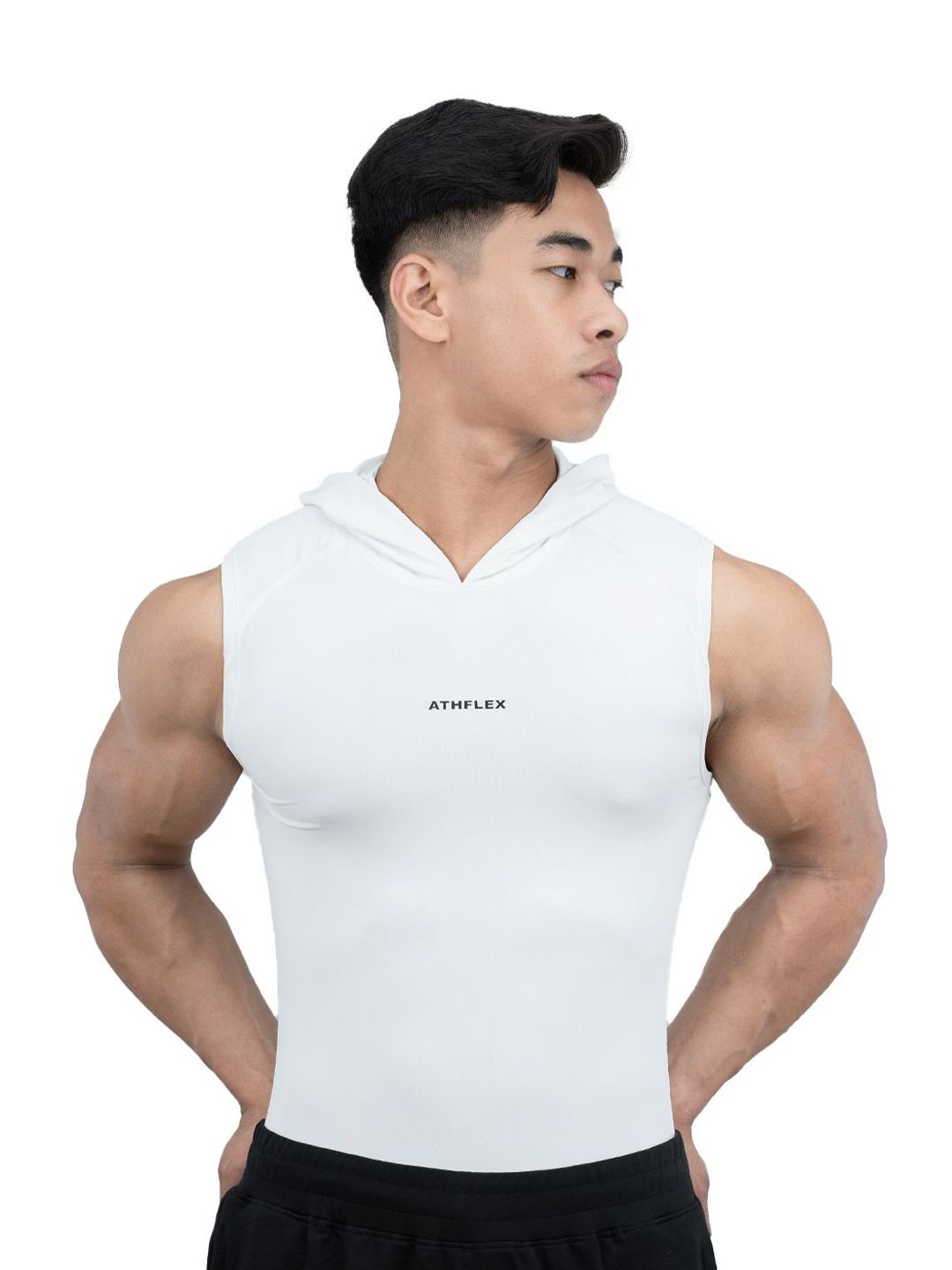 Athflex Men Sleeveless Assassin Compression Fit Hoodie Tank Nylon-Spandex