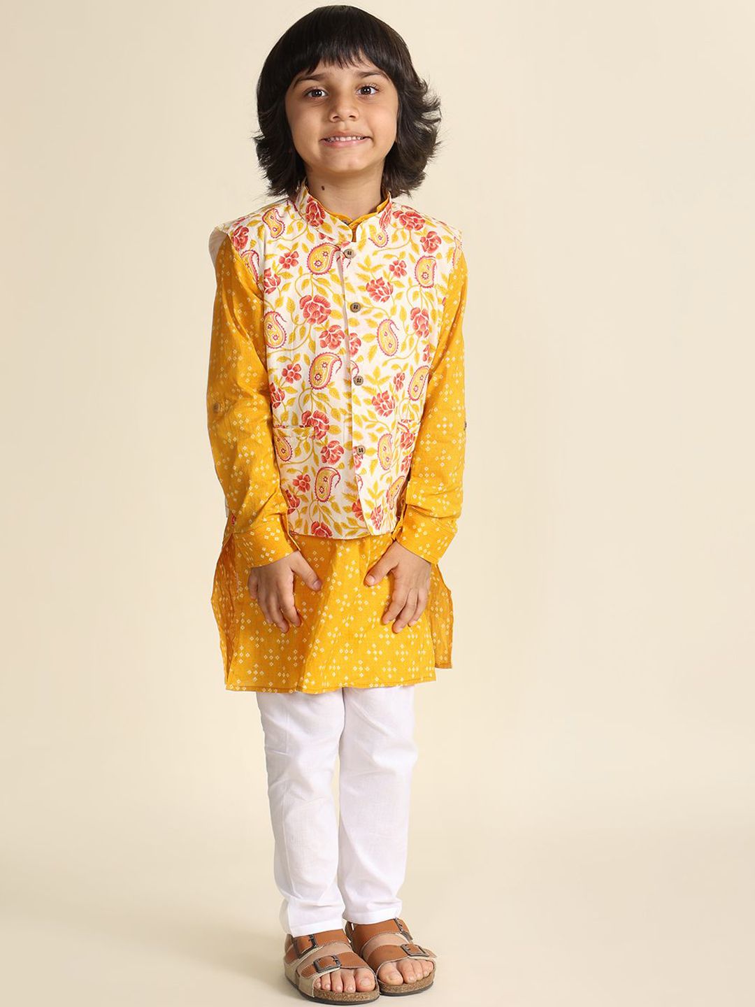 LIL PITAARA Boys Paisley Printed Pure Cotton Kurta with Pyjamas