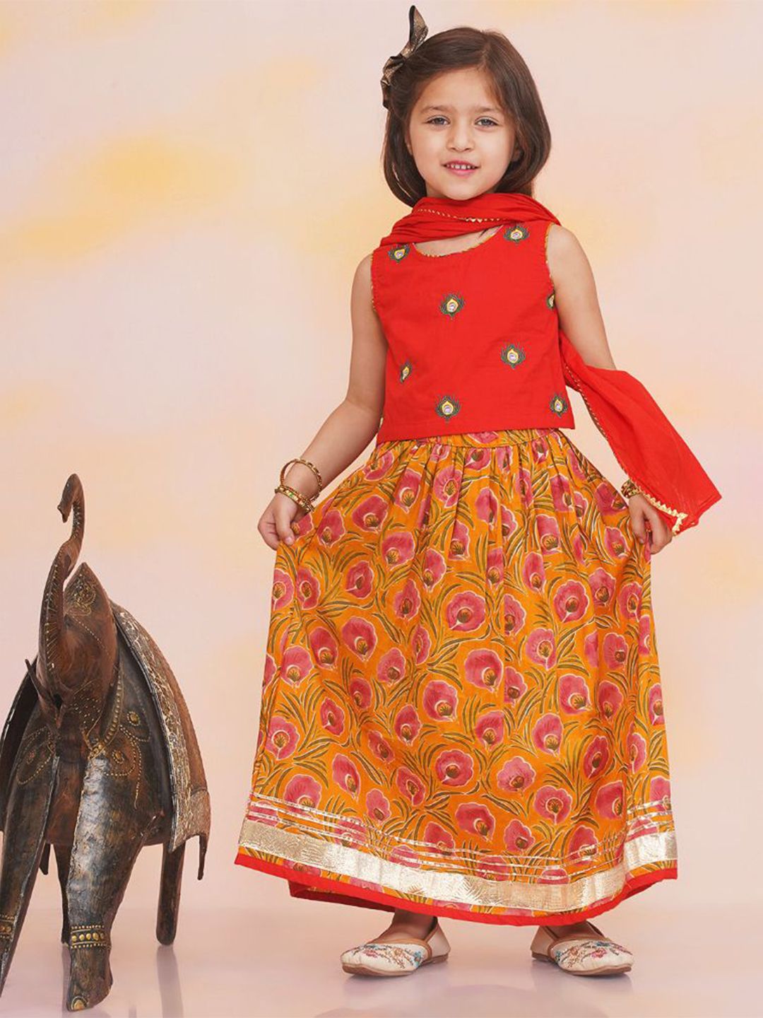 KID1 Girls Embroidered Ready to Wear Lehenga & Blouse With Dupatta