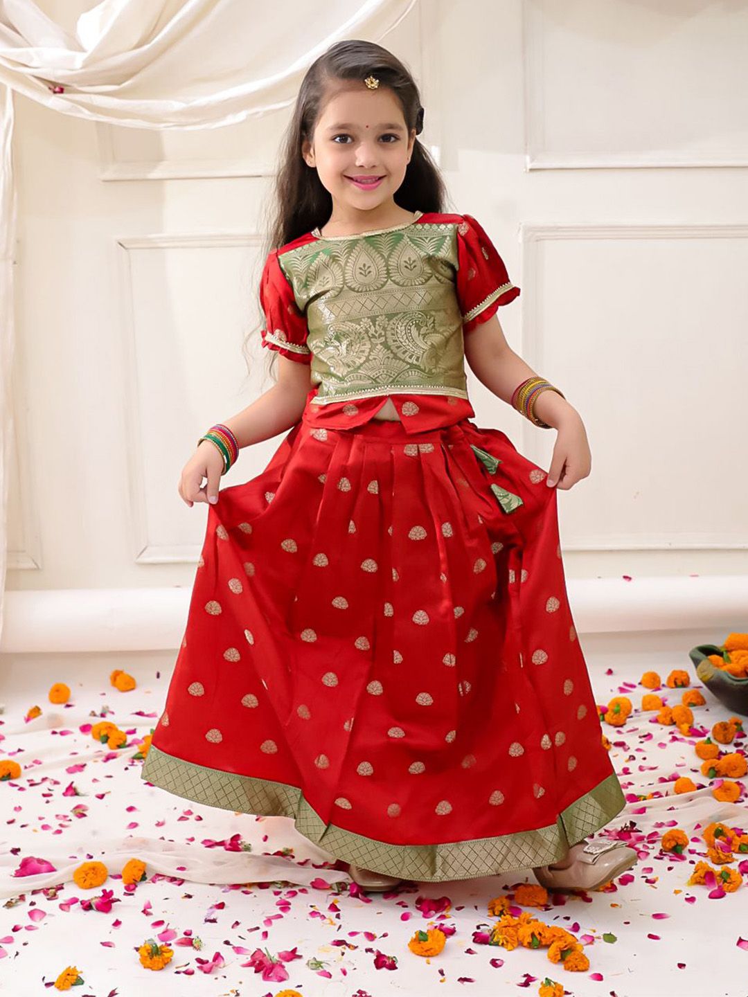 KID1 Girls Woven Design Ready to Wear Lehenga Choli