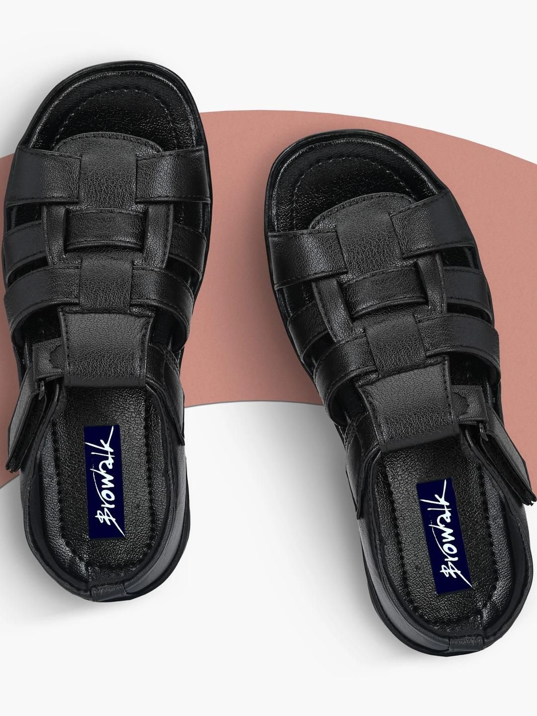 Browalk Men Black Synthetic Leather Sandals