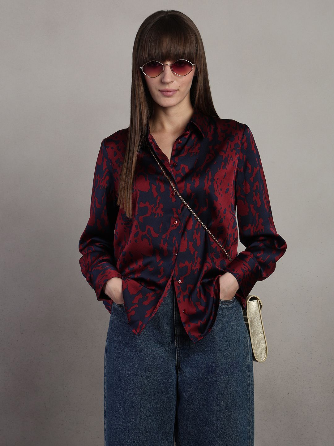 Spread Collar Printed Shirt Vero Moda Spread Collar Abstract Printed Opaque Shirt
