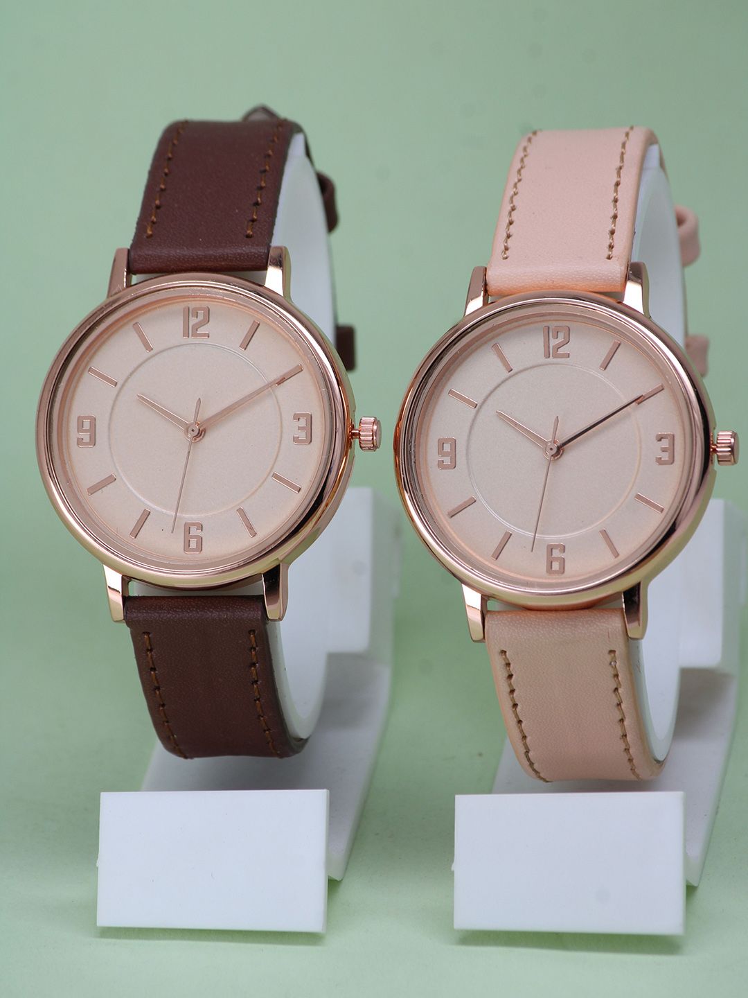 VIRAKTI Unisex Pack Of 2 Brass Dial & Leather Straps Watches G-03-BROWN-CREAM 1210 deal from myntra VIRAKTI Unisex Pack Of 2 Brass Dial & Leather Straps Watches G-03-BROWN-CREAM 1210 deal from myntra