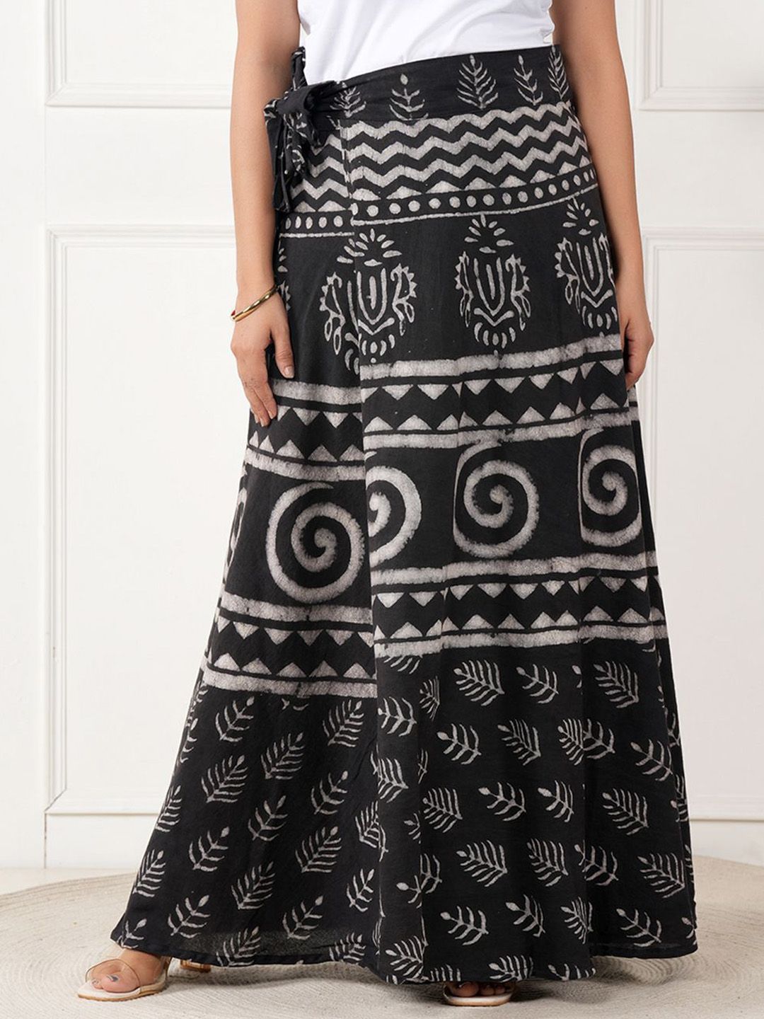 Style Shoes Women Pure Cotton Mid-Rise Tie-Ups Wrap-Around Maxi Skirt