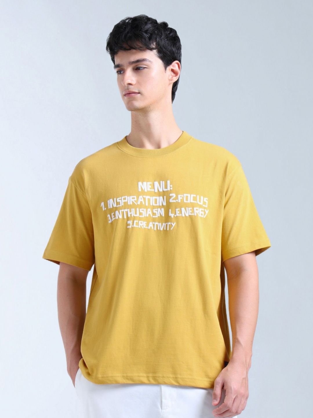 Flying Machine Men Typography Printed Round Neck Pure Cotton Relaxed Fit T-shirt