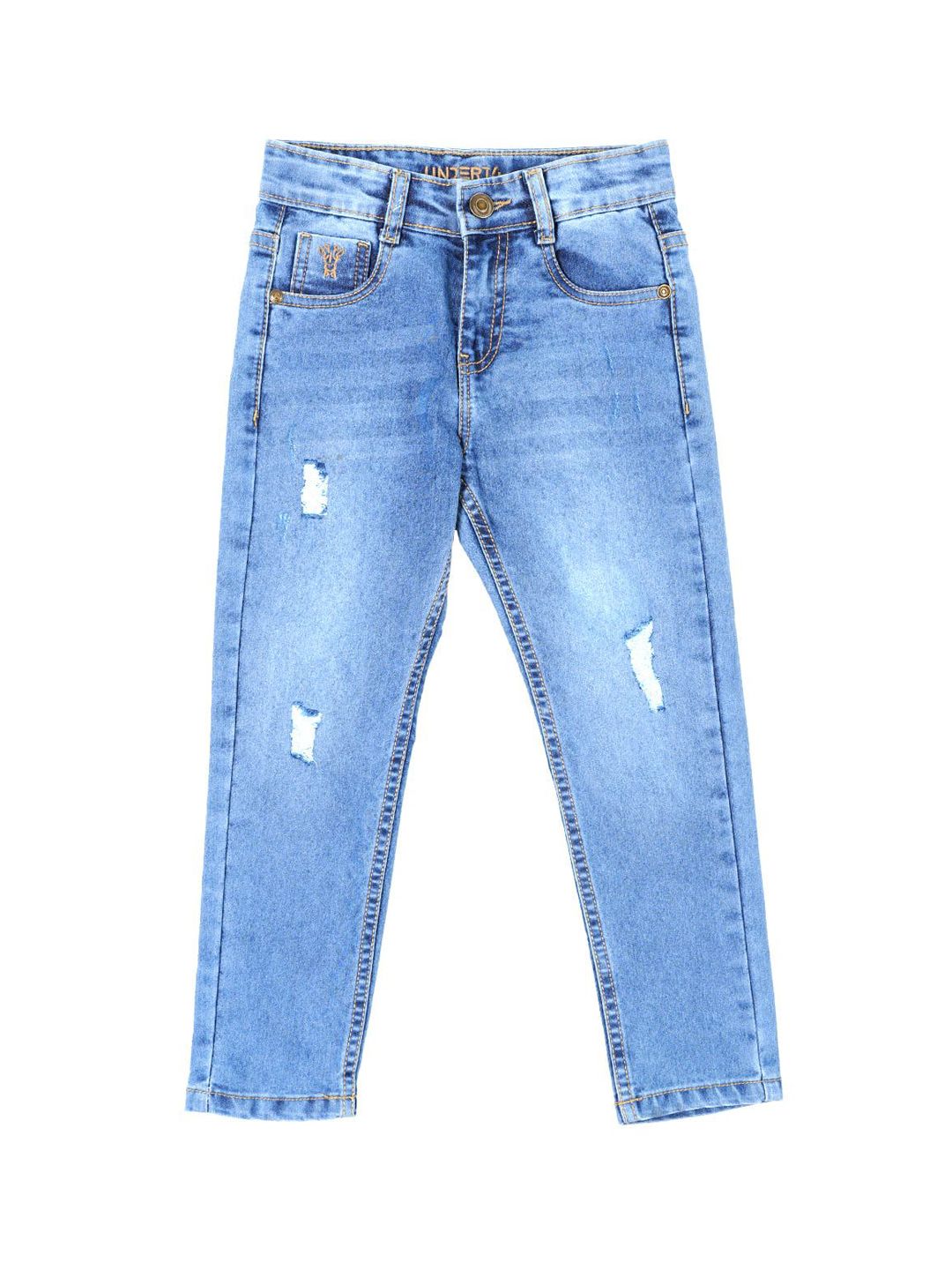 UNDER FOURTEEN ONLY Boys Slim Fit Mid-Rise Low Distress Light Fade Jeans