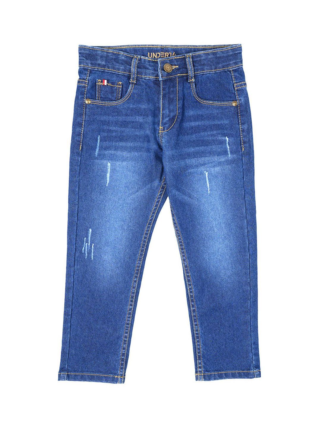 UNDER FOURTEEN ONLY Boys Slim Fit Mid-Rise Low Distress Light Fade Jeans